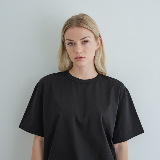 Women's Round Neck Oversized Tee Black