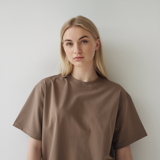 Women's Round Neck Oversized T-Shirt Brown